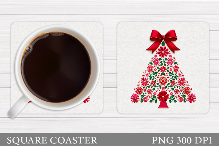 Floral Christmas Tree Coaster. Christmas Coaster Sublimation