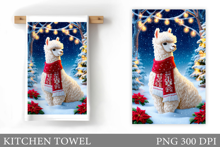Christmas Lama Kitchen Towel. Christmas Kitchen Towel Design
