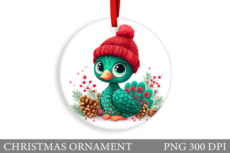 Cute Peacock Christmas Ornament. Christmas Sublimation