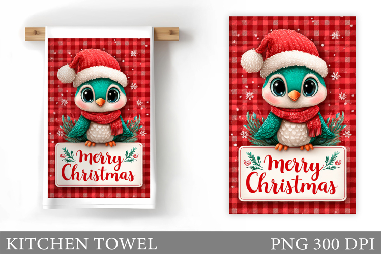 Christmas Peacock Kitchen Towel. Christmas Kitchen Towel
