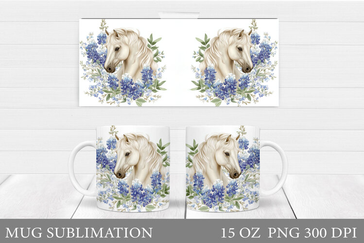 Horse Mug Wrap Design. Horse Flowers Mug Wrap Sublimation example image 1