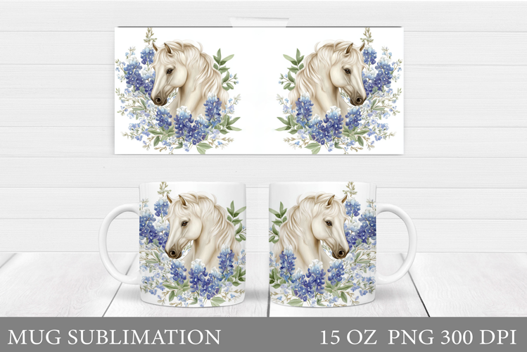 Horse Mug Wrap Design. Horse Flowers Mug Wrap Sublimation