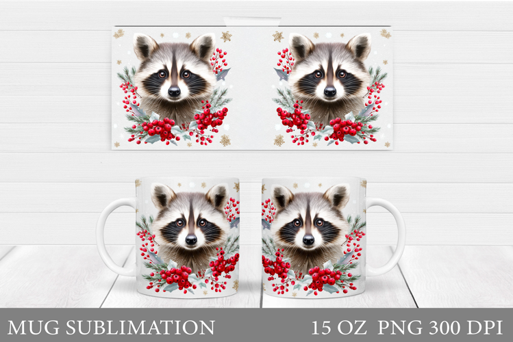 Christmas Raccoon Mug Design. Christmas Mug Sublimation