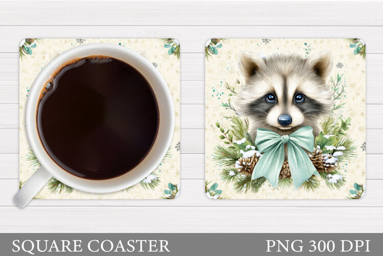 Christmas Raccoon Coaster. Christmas Coaster Sublimation example image 1