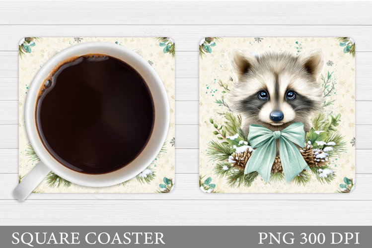Christmas Raccoon Coaster. Christmas Coaster Sublimation
