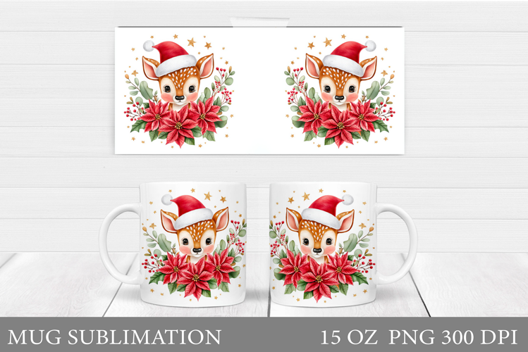 Christmas Deer Mug Design. Cute Deer Mug Sublimation