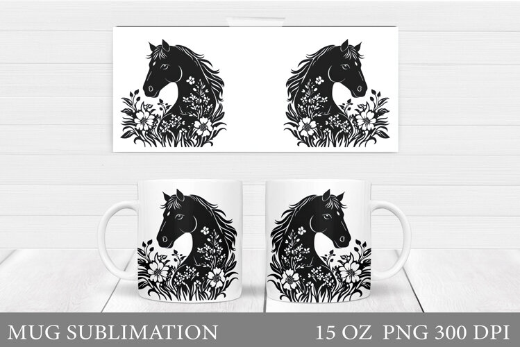 Horse Mug Wrap Sublimation. Horse Flowers Mug Wrap Design example image 1