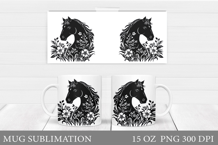 Horse Mug Wrap Sublimation. Horse Flowers Mug Wrap Design