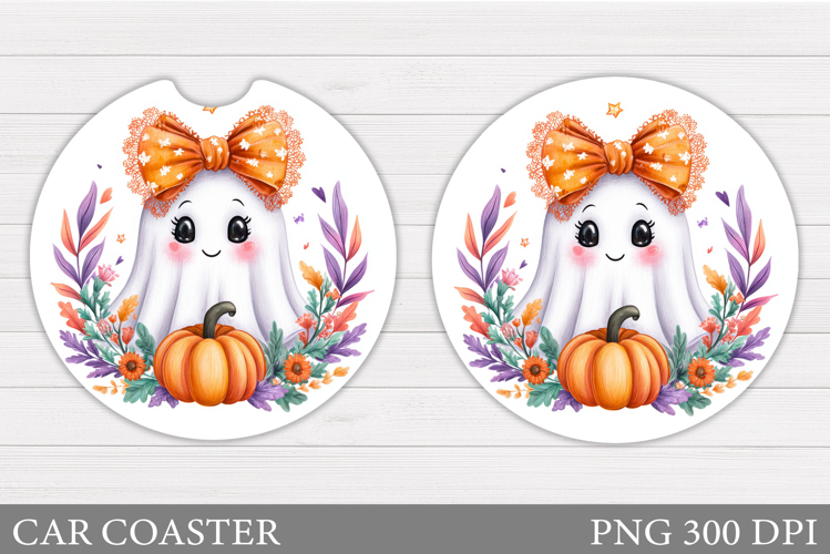 Halloween Ghost Car Coaster. Cute Halloween Car Coaster