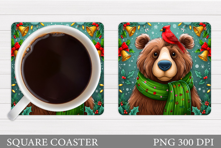 Cute Bear Coaster Design. Christmas Coaster Sublimation