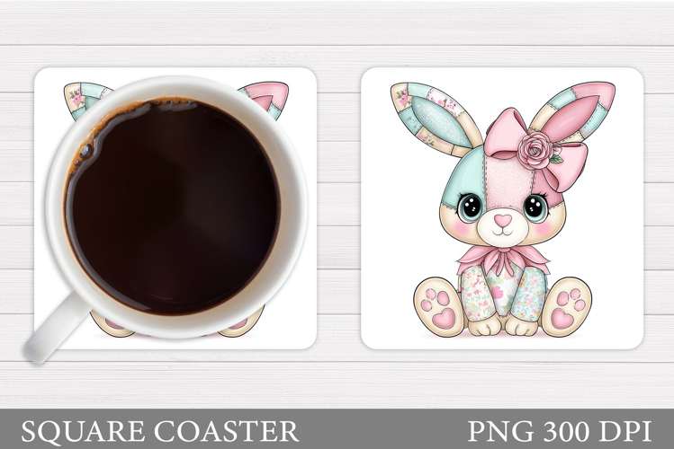 Patchwork Bunny Coaster Design. Cute Bunny Sublimation