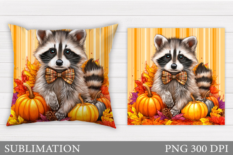 Fall Raccoon Pillow Design. Fall Raccoon Sublimation