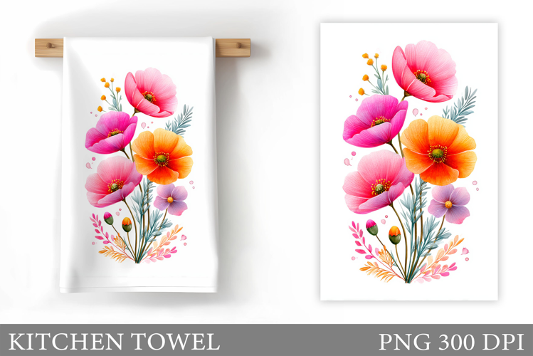 Wildflowers Kitchen Towel. Flowers Kitchen Towel Sublimation