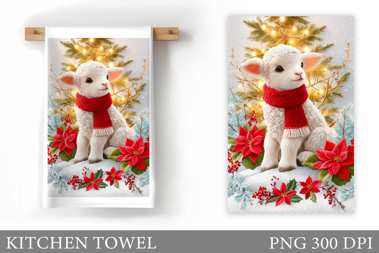 Christmas Lamb Kitchen Towel. Christmas Kitchen Towel Design