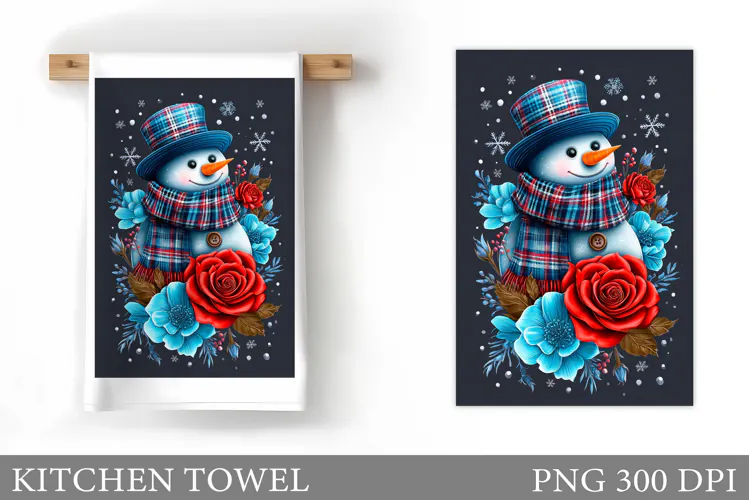 Snowman Kitchen Towel Design. Christmas Kitchen Towel