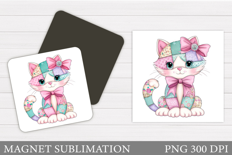 Patchwork Cat Magnet Design. Cute Cat Magnet Sublimation