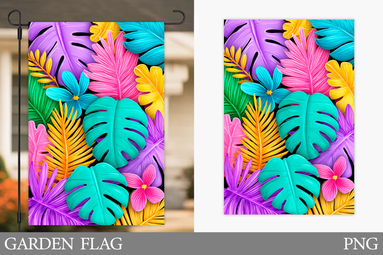 Tropical Garden Flag Design. Tropical Leaves Garden Flag