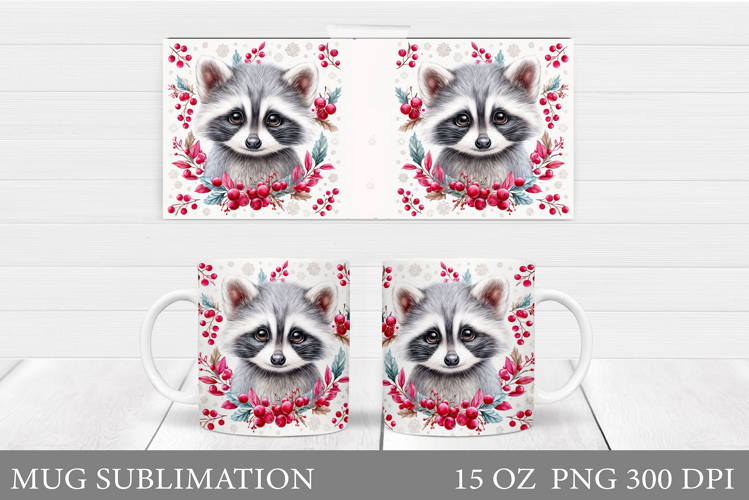 Christmas Raccoon Mug Design. Christmas Mug Sublimation