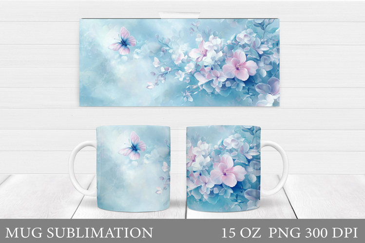 Floral Mug Sublimation. Flowers Mug Wrap Design