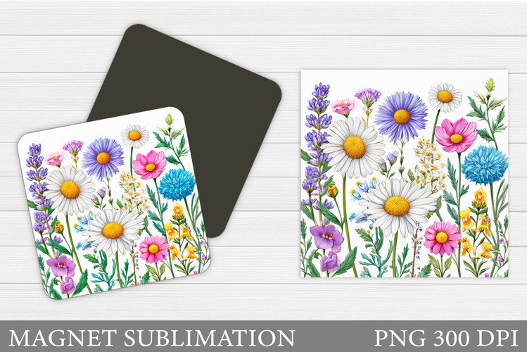 Flowers Square Magnet Design. Wildflowers Magnet Sublimation