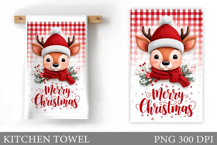 Christmas Deer Kitchen Towel. Christmas Kitchen Towel Design