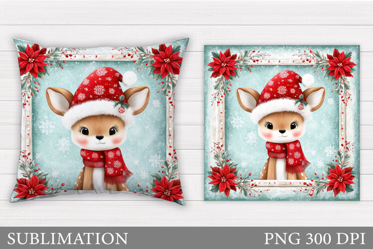 Christmas Deer Pillow Design. Christmas Pillow Sublimation example image 1