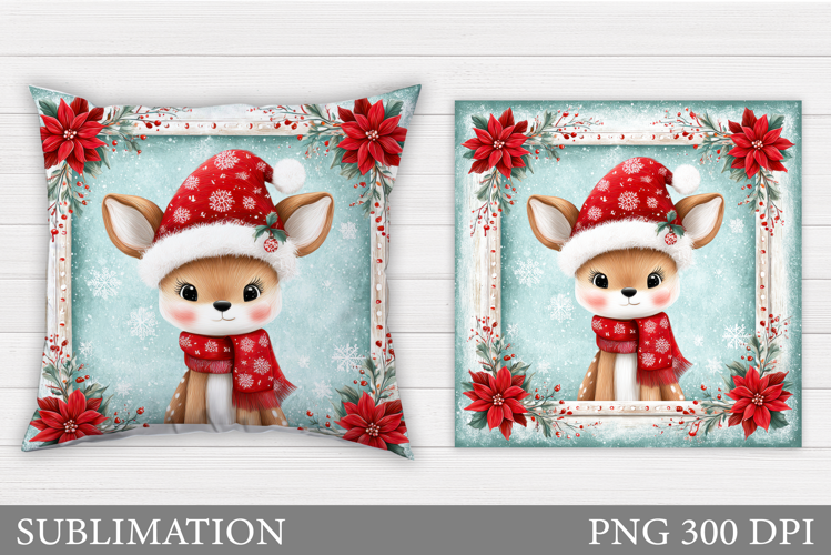Christmas Deer Pillow Design. Christmas Pillow Sublimation
