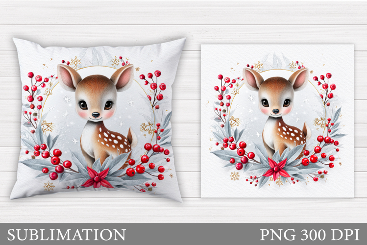 Christmas Deer Pillow Design. Christmas Pillow Sublimation