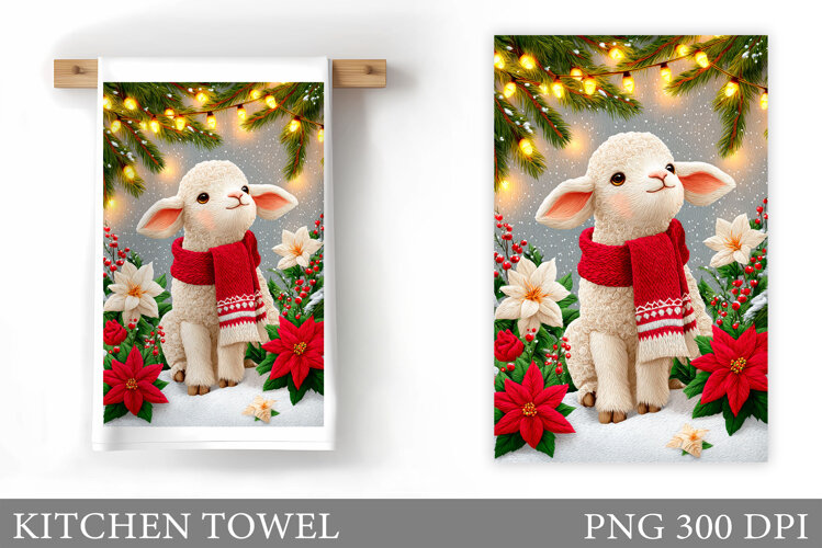Christmas Lamb Kitchen Towel. Christmas Kitchen Towel Design example image 1