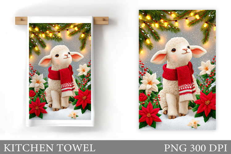 Christmas Lamb Kitchen Towel. Christmas Kitchen Towel Design
