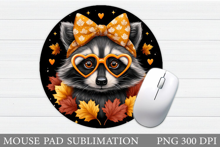 Fall Raccoon Mouse Pad Sublimation. Fall Mouse Pad Design example image 1