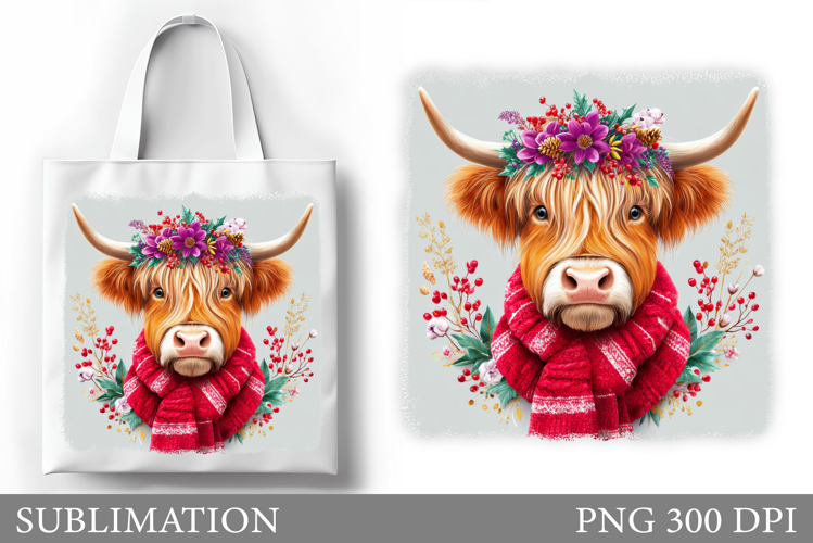 Highland Cow Tote Bag. Christmas Tote Bag Sublimation