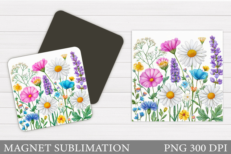 Flowers Square Magnet Design. Wildflowers Magnet Sublimation