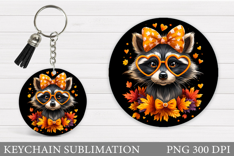 Fall Raccoon Keychain Design. Fall Keychain Sublimation