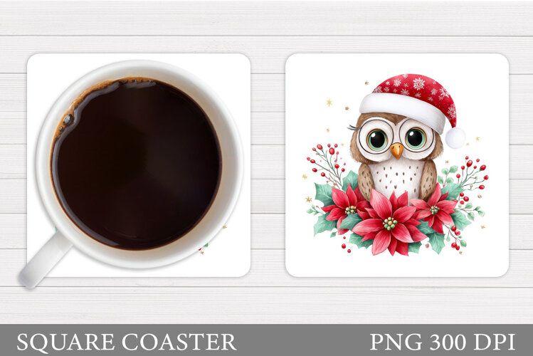 Christmas Owl Coaster Design. Christmas Coaster Sublimation example image 1