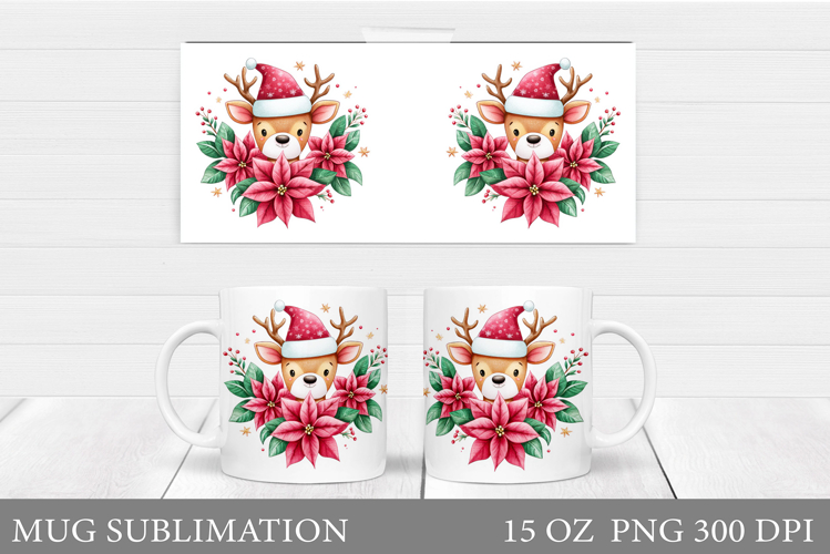 Christmas Deer Mug Design. Cute Deer Mug Sublimation