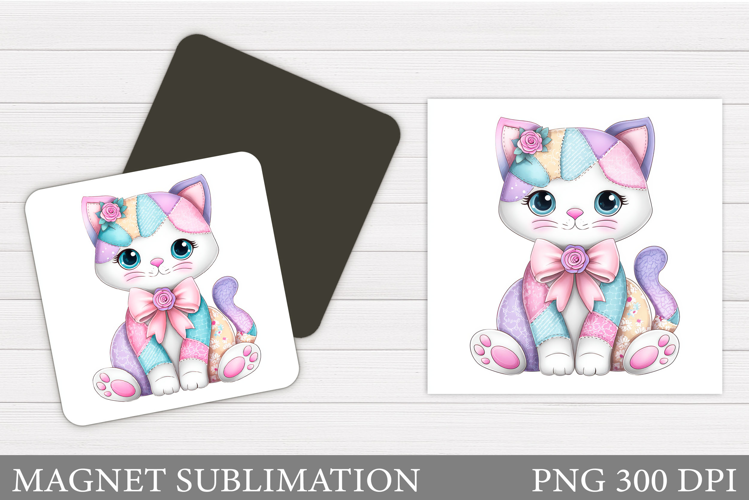 Patchwork Cat Magnet Design. Cute Cat Magnet Sublimation