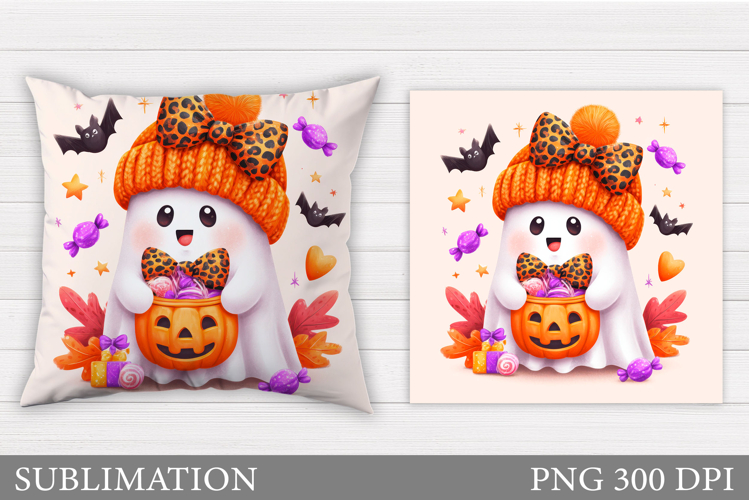 Cute Ghost Pillow Design. Halloween Pillow Sublimation