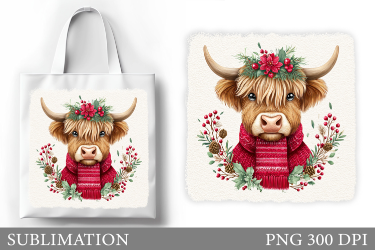 Christmas Cow Tote Bag. Christmas Tote Bag Sublimation