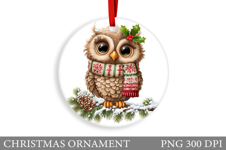 Cute Owl Christmas Ornament. Christmas Ornament Sublimation