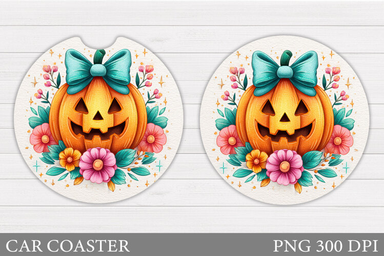 Halloween Pumpkin Coaster. Halloween Car Coaster Sublimation example image 1