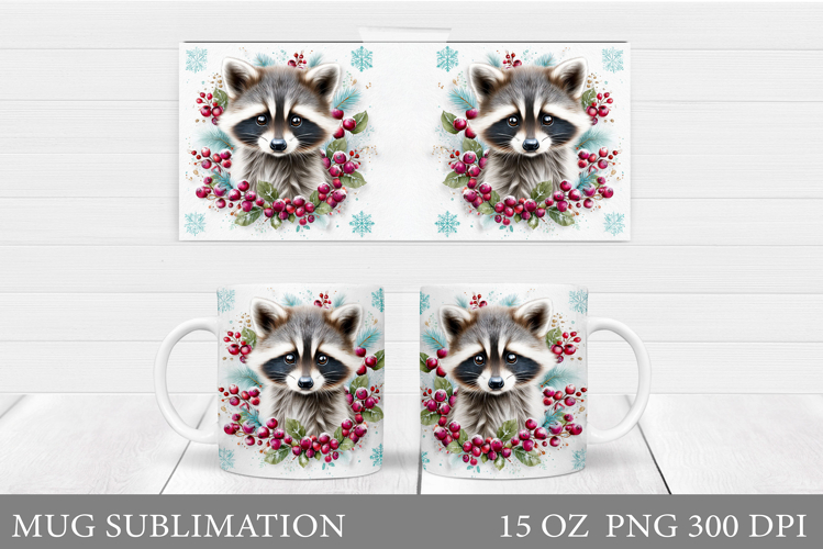 Christmas Raccoon Mug Design. Christmas Mug Sublimation