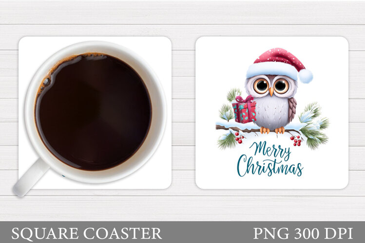 Christmas Owl Coaster Design. Christmas Coaster Sublimation example image 1