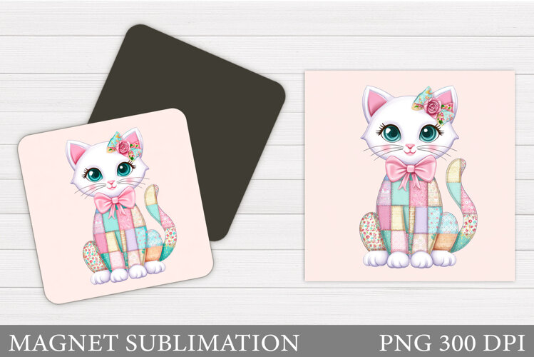 Patchwork Cat Magnet Design. Cute Cat Magnet Sublimation example image 1