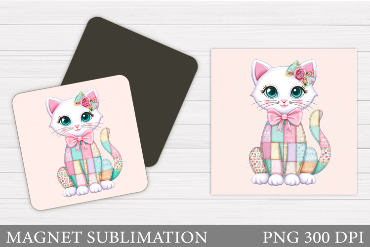 Patchwork Cat Magnet Design. Cute Cat Magnet Sublimation