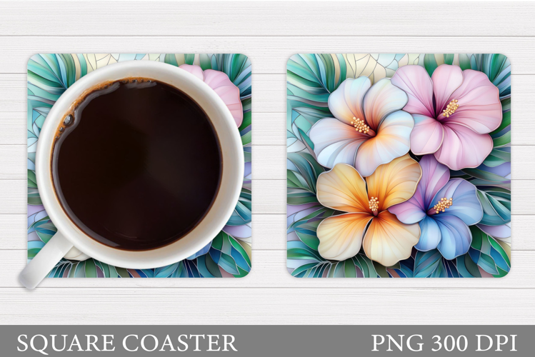 Tropical Flowers Coaster. Summer Square Coaster Design
