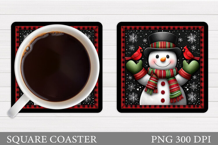 Cute Snowman Coaster Sublimation. Christmas Coaster Design example image 1