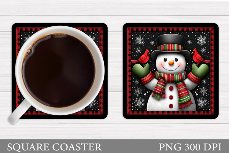 Cute Snowman Coaster Sublimation. Christmas Coaster Design