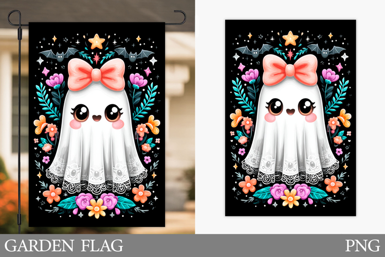 Cute Ghost Garden Flag. Cute Halloween Garden Flag Design
