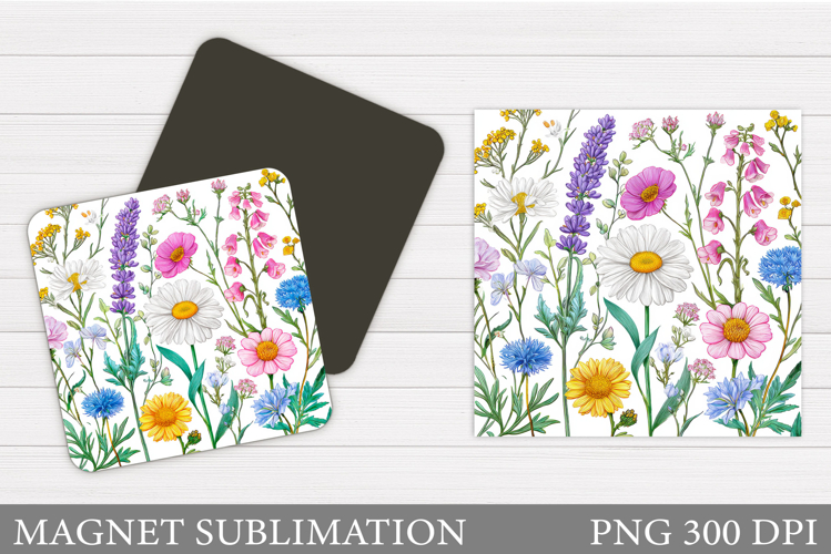 Flowers Square Magnet Design. Wildflowers Magnet Sublimation